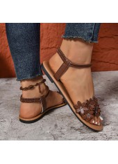 Dark Coffee Peep Toe Falt Sandals