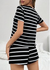 Striped Black Round Neck Lounge Top and Shorts