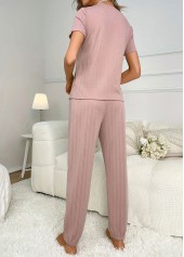 Heart Print Pink Round Neck Lounge Top and Pants