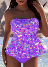 Mid Waisted Ditsy Floral Print Light Purple Tankini Set