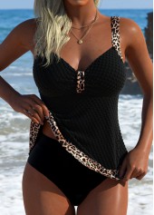 Mid Waisted Leopard Black Tankini Top-No Bottom