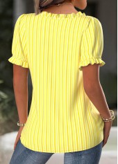 Striped Yellow Short Sleeve Square Neck Blouse