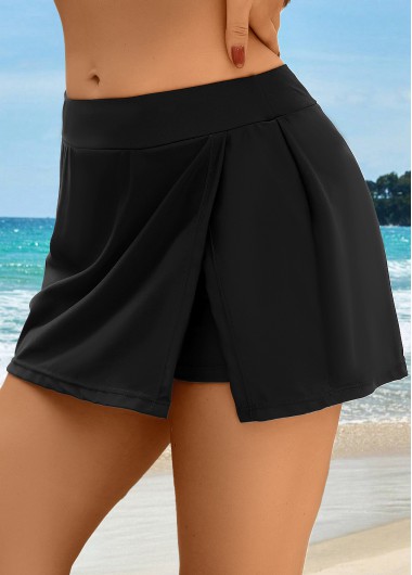 High Waisted Front Slit Hem Black Pantskirt