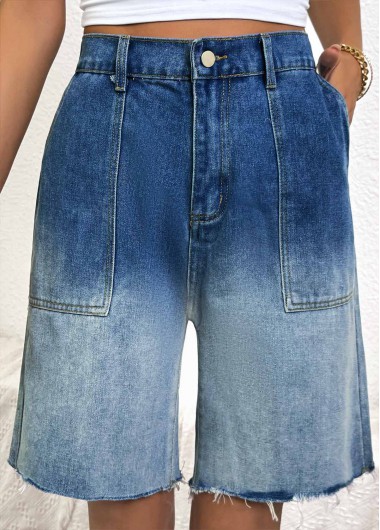 Ombre Denim Blue Wide Leg Button Fly Shorts