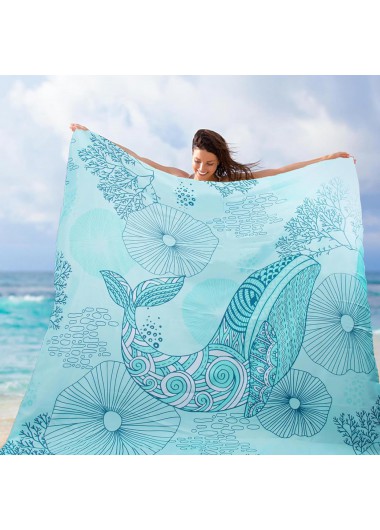 Marine Life Print Cyan Beach Blanket