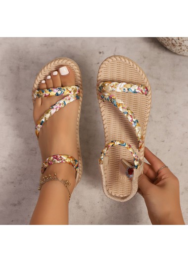 Light Camel Tribal Print Peep Toe Falt