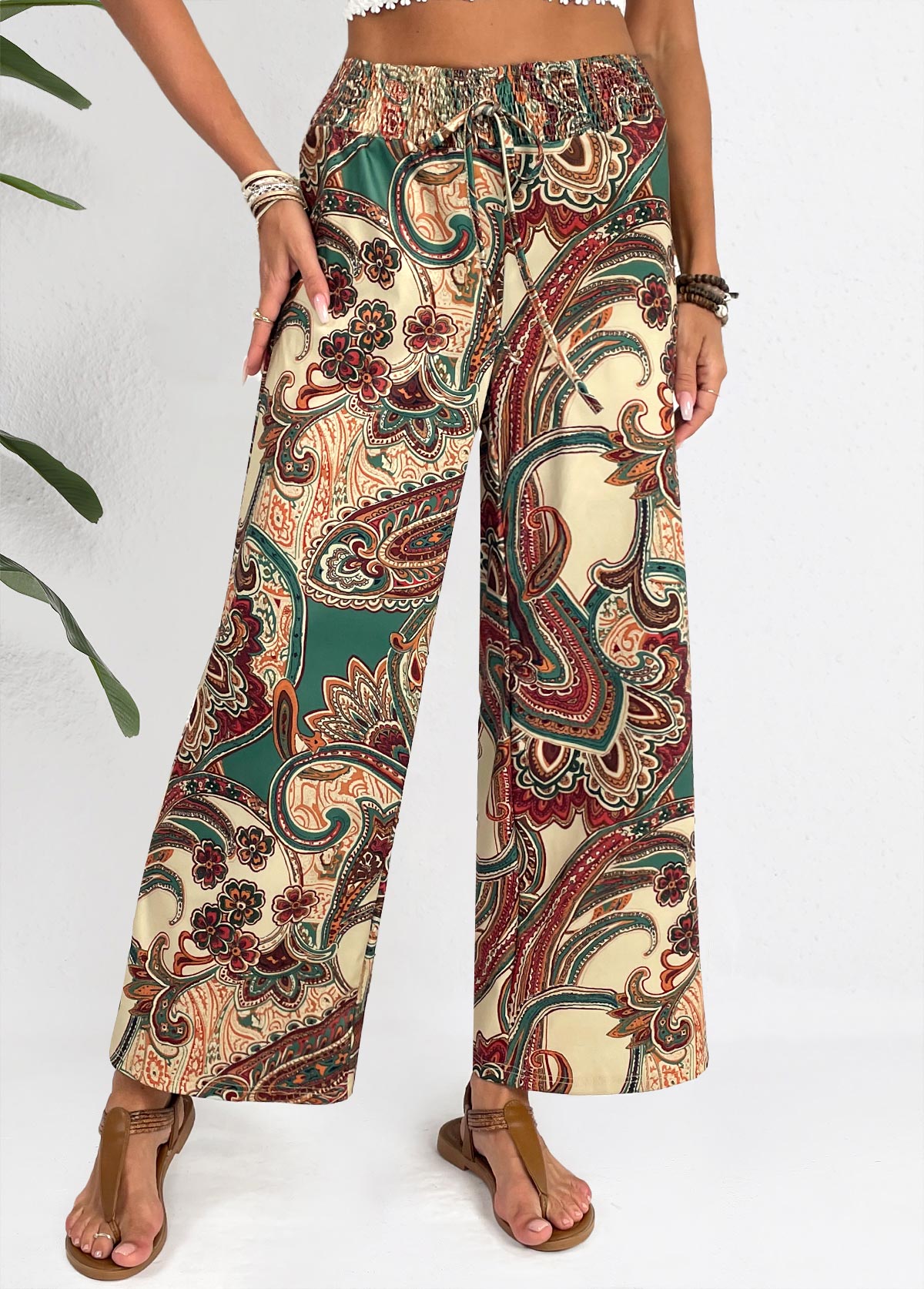 Tribal Print Soft Light Camel Wide Leg Pants