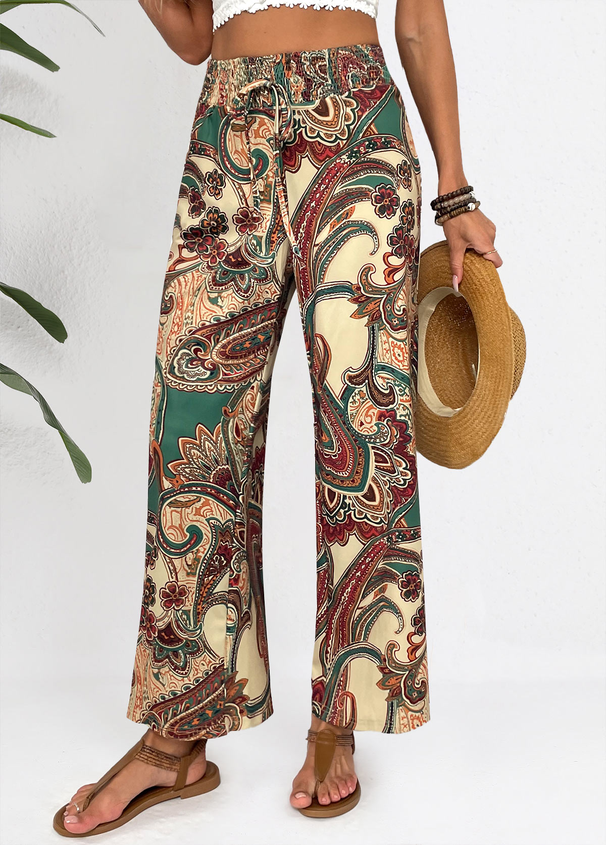Tribal Print Soft Light Camel Wide Leg Pants