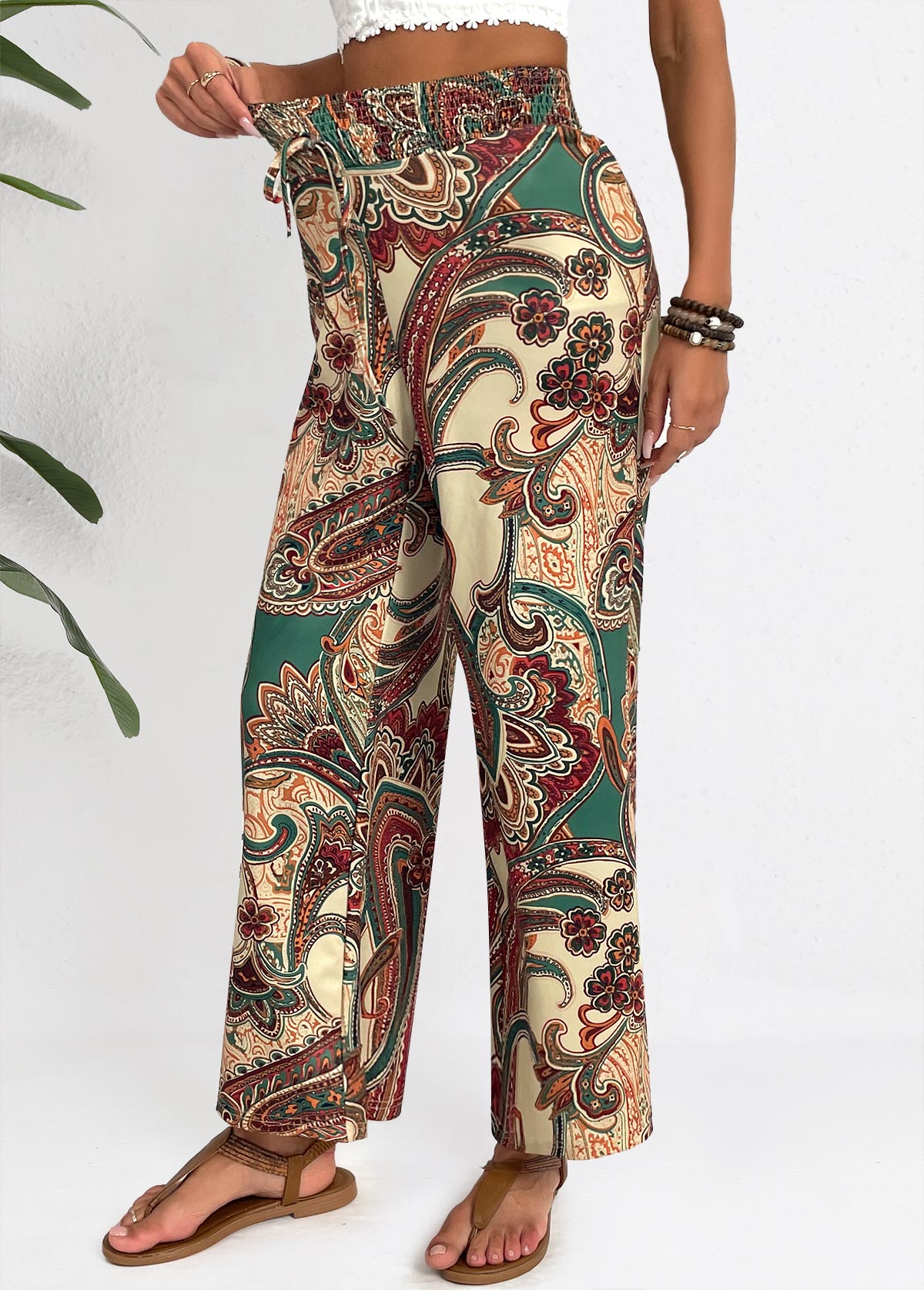 Tribal Print Soft Light Camel Wide Leg Pants