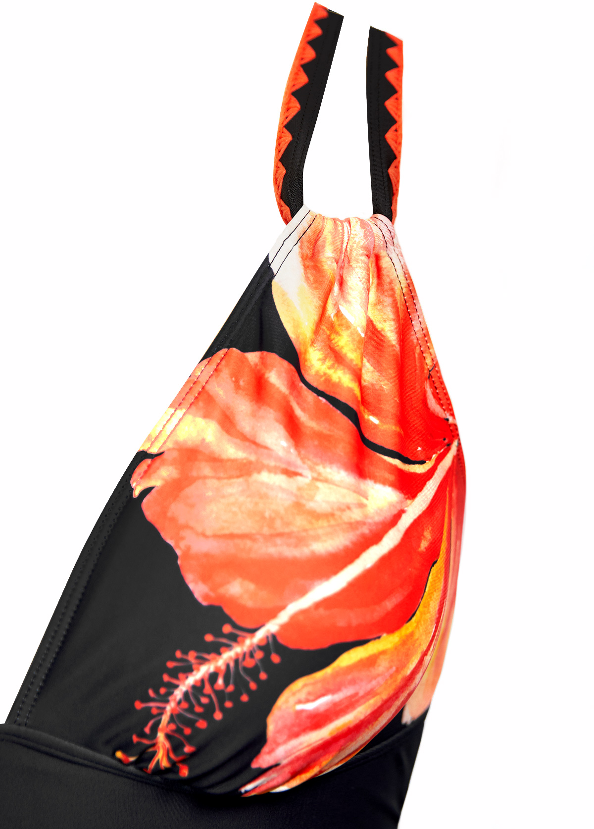 Floral Print Circular Ring Orange One Piece Swimwear