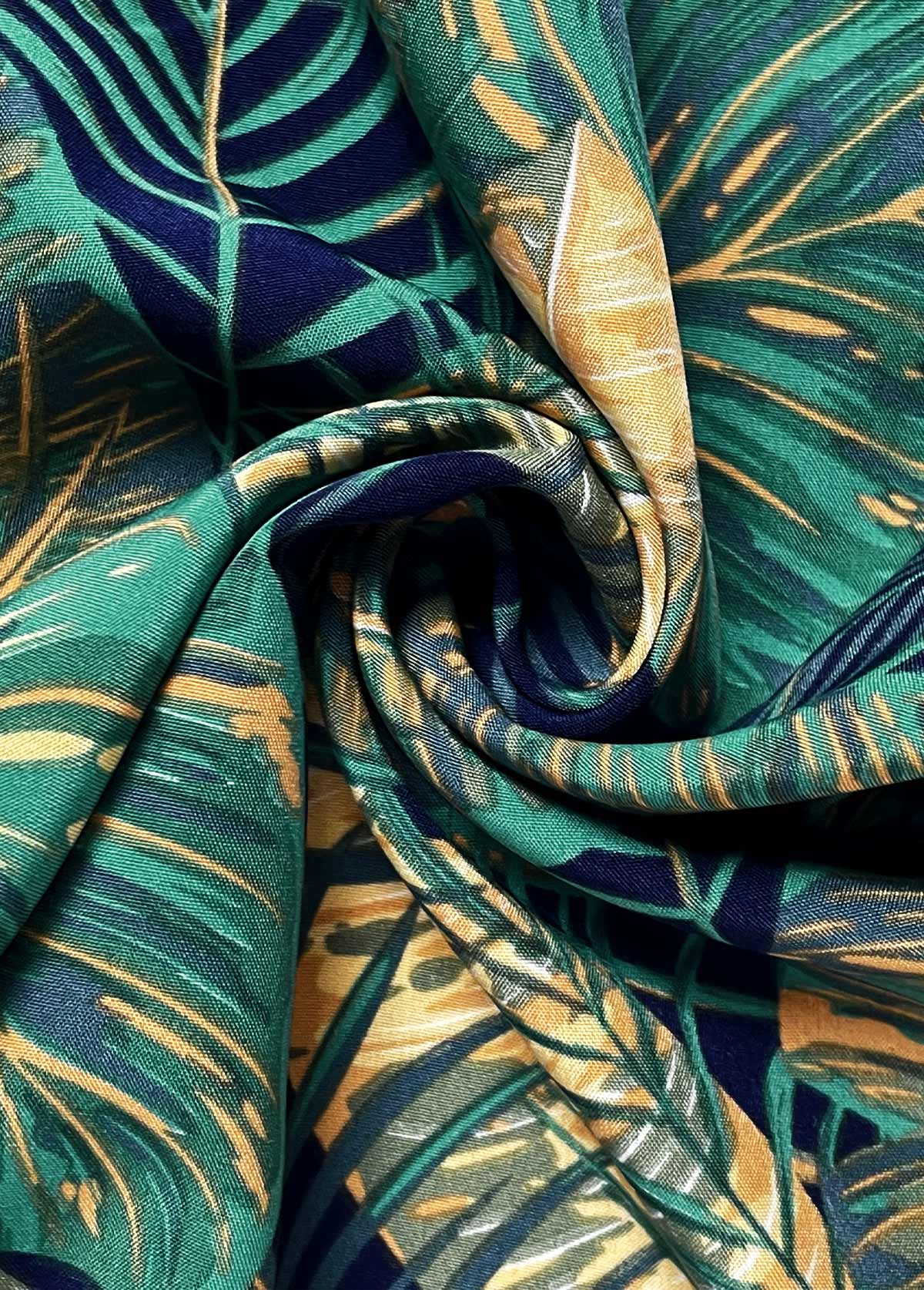 Plants Print Turquoise Wide Leg Elastic Waist Pants