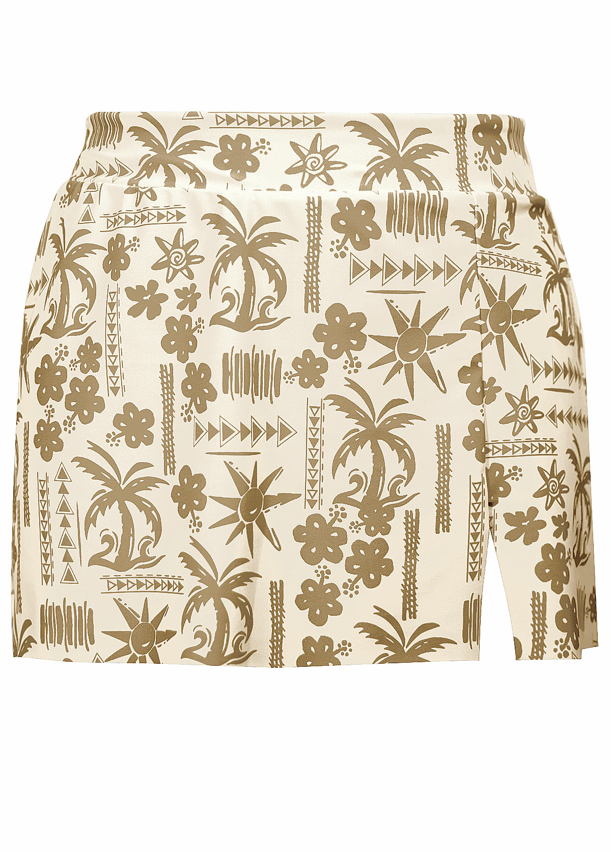 Mid Waisted Tropical Plants Print Ruched Beige Tankini Set