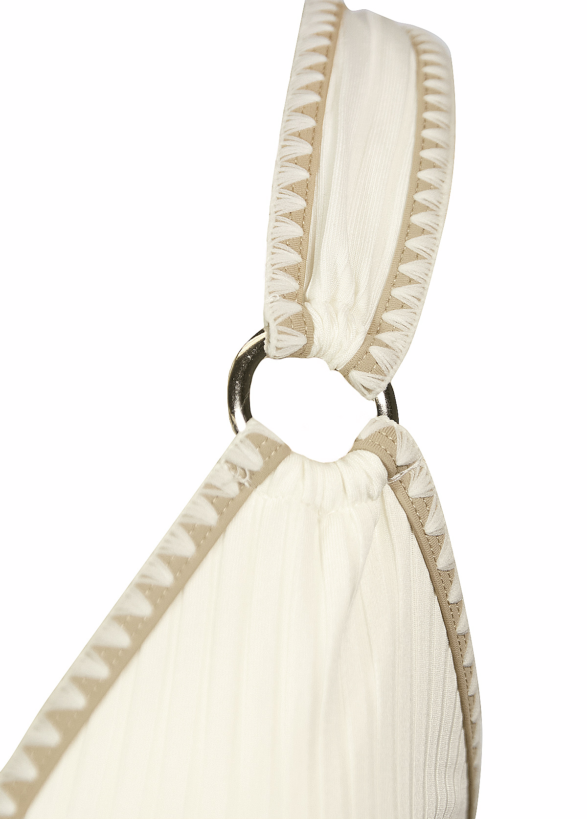 Mid Waisted Tropical Plants Print Ruched Beige Tankini Set