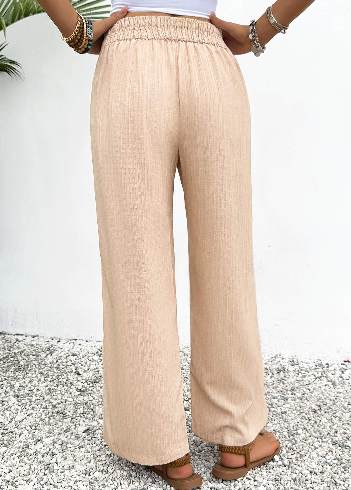 Light Coffee Wide Leg Elastic Waist High Waisted Pants
