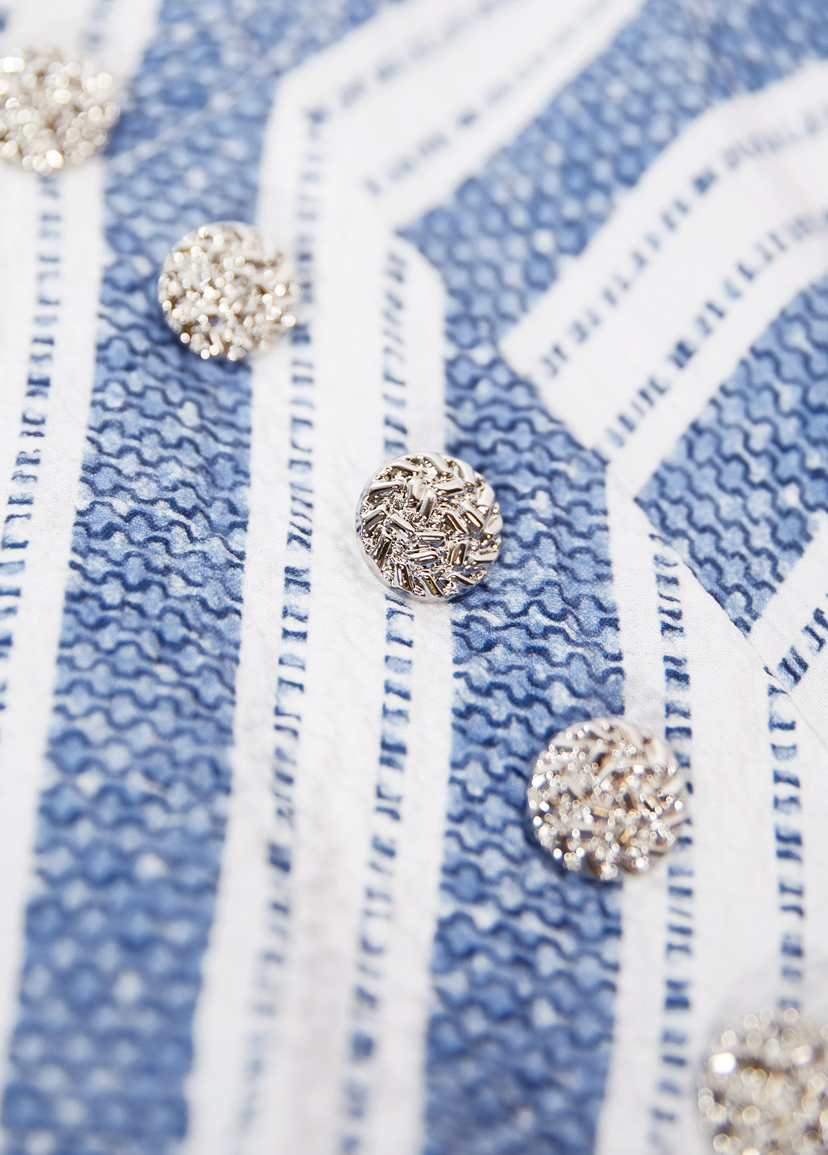 Geometric Print Blue Short Sleeve Round Neck Blouse