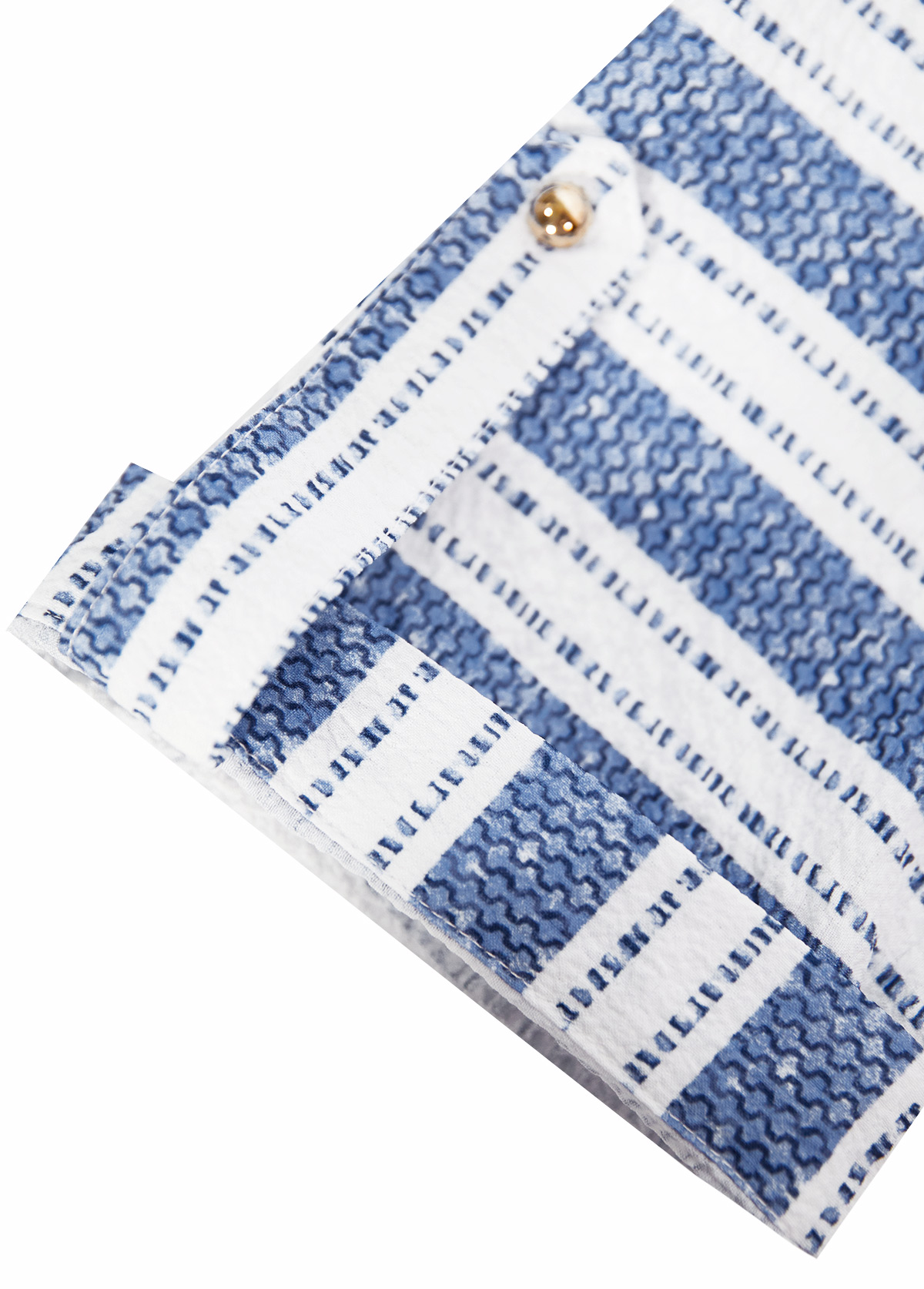 Geometric Print Blue Short Sleeve Round Neck Blouse