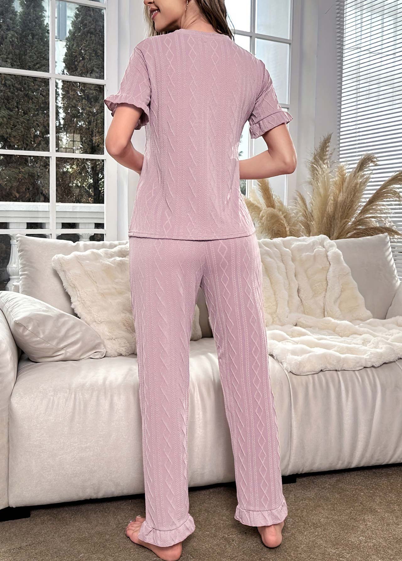 Light Pink Round Neck Lounge Top and Pants