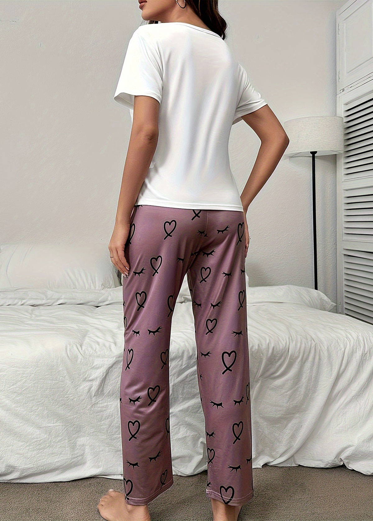 Letter Print Dark Reddish Purple Lounge Top and Pants