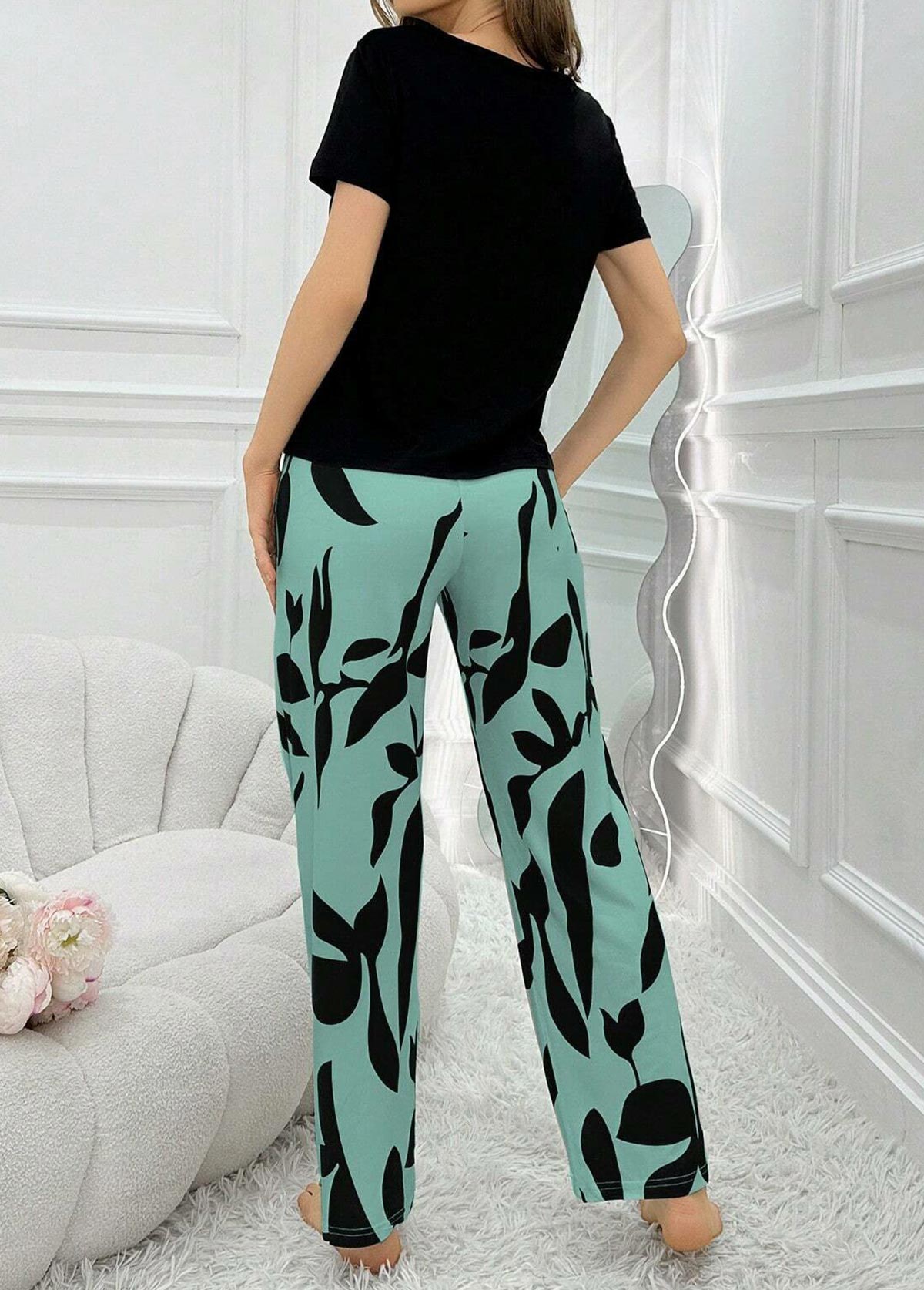 Plants Print Mint Green Lounge Top and Pants