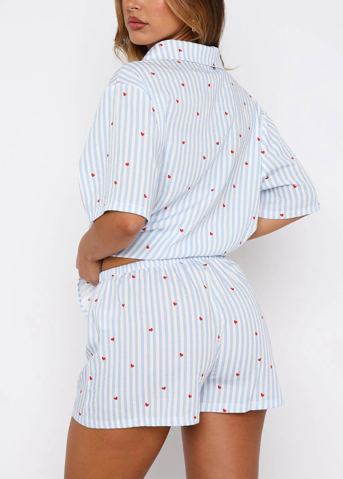 Heart Print Light Blue Lounge Top and Shorts