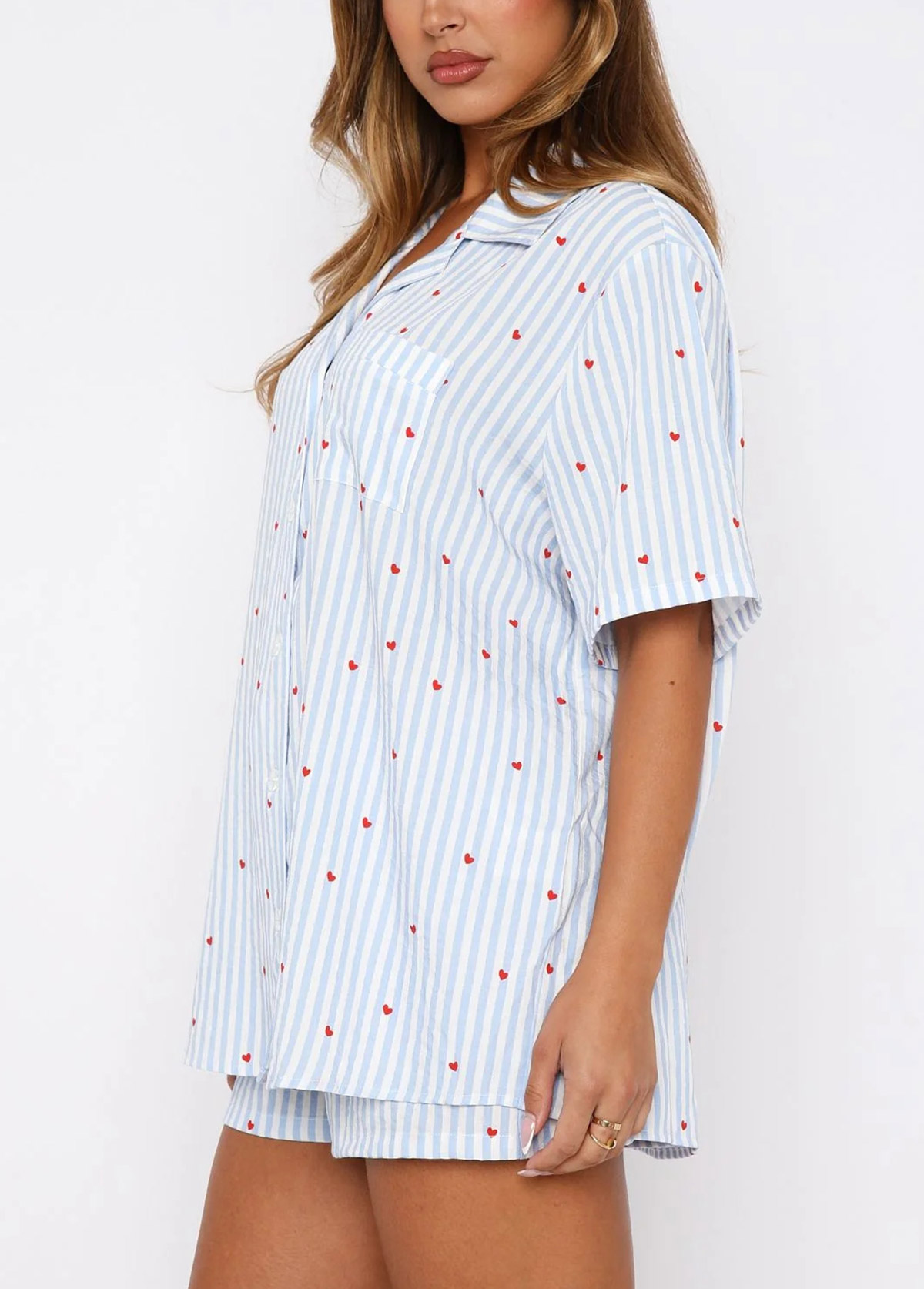 Heart Print Light Blue Lounge Top and Shorts