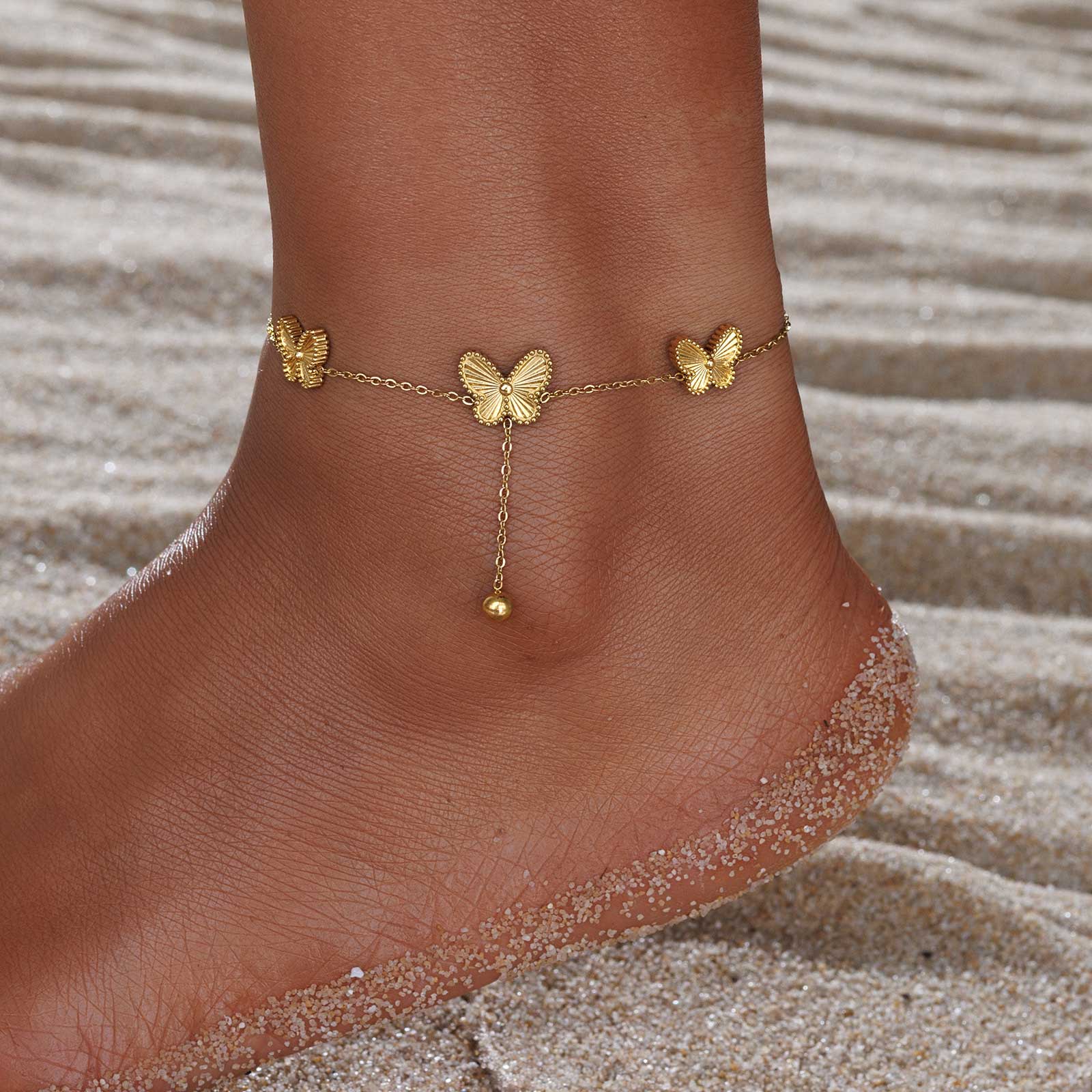 Golden Color Butterfly Alloy Detail Anklet