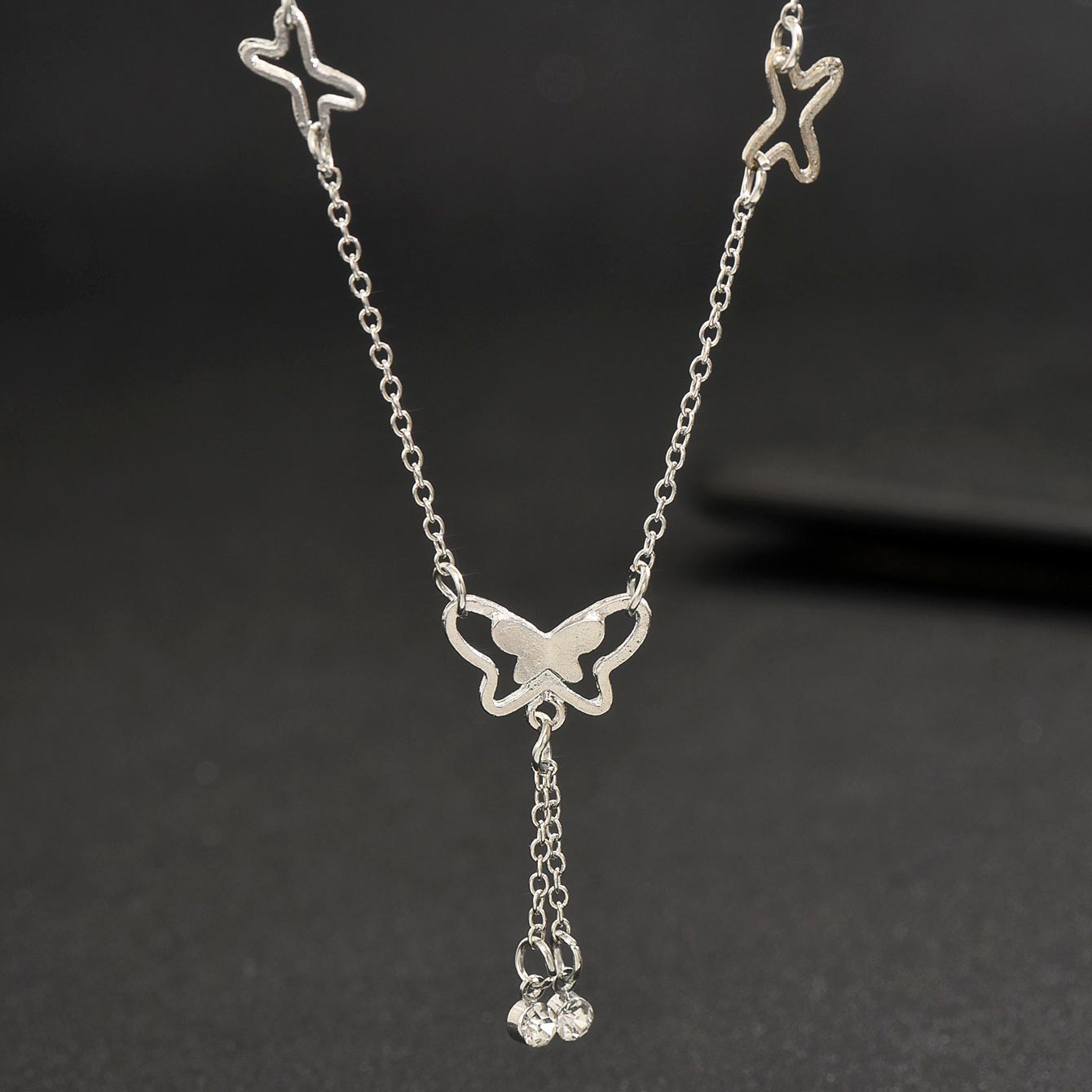 Silver Color Butterfly Iron Detail Anklet
