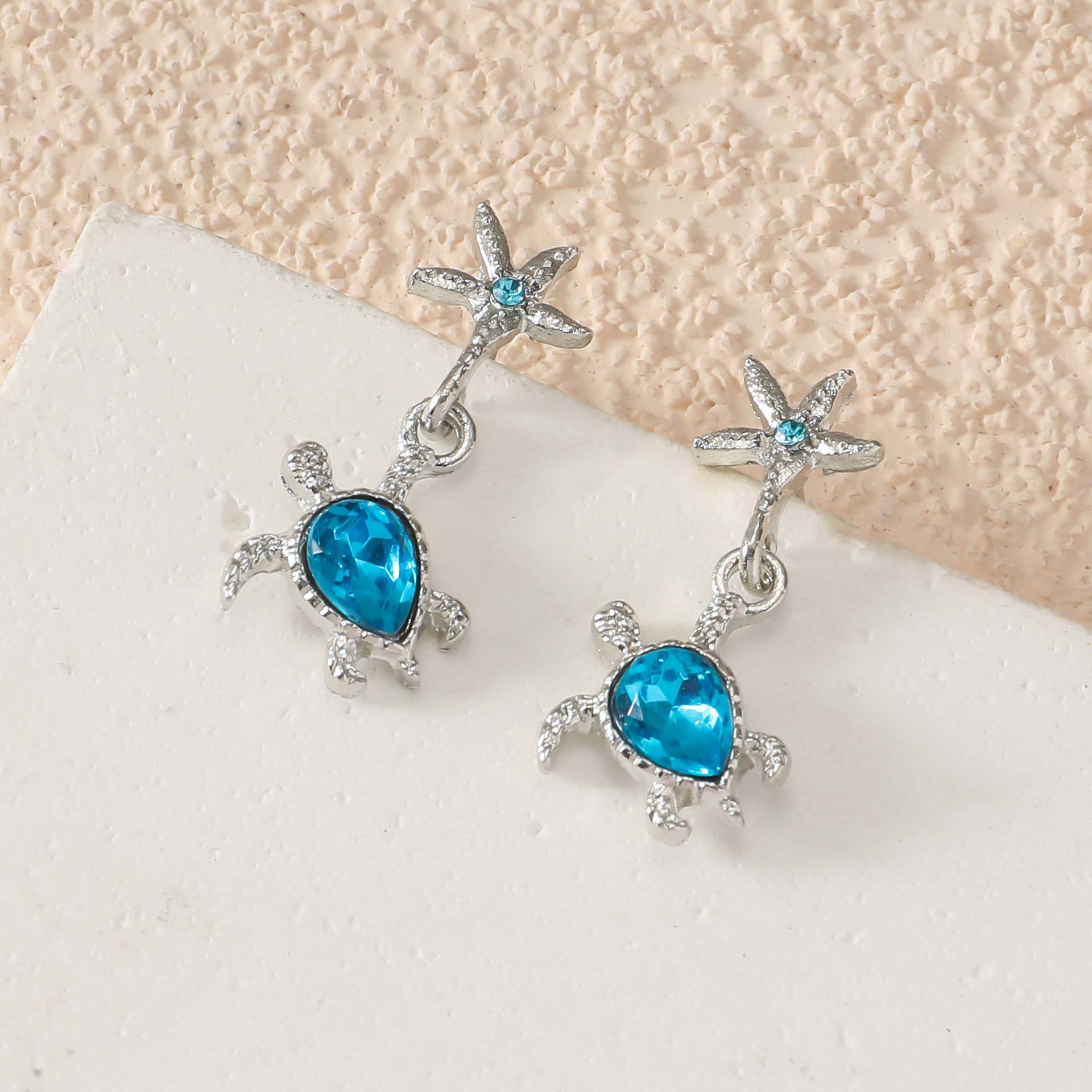 Neon Blue Turtle Starfish Alloy Earrings