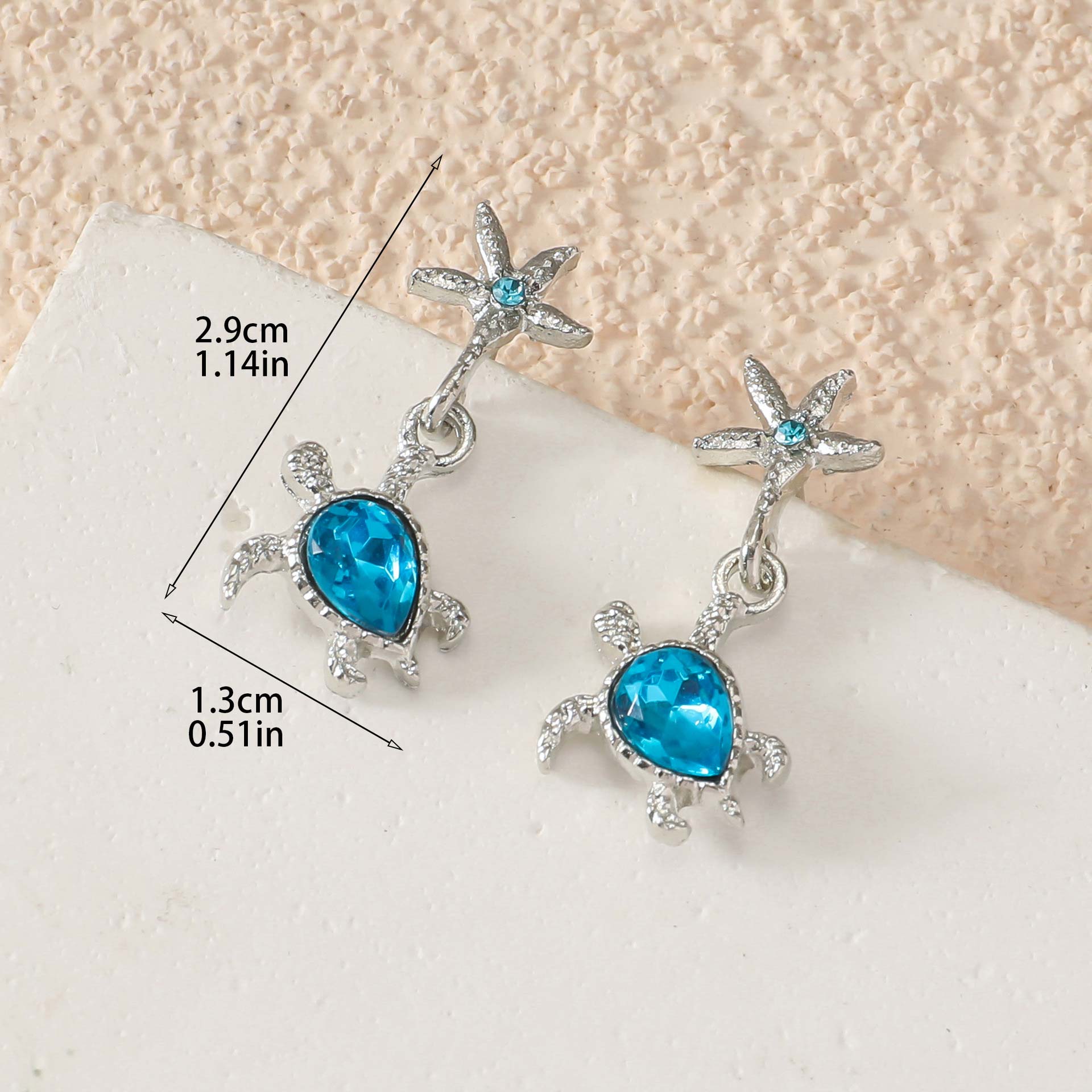 Neon Blue Turtle Starfish Alloy Earrings