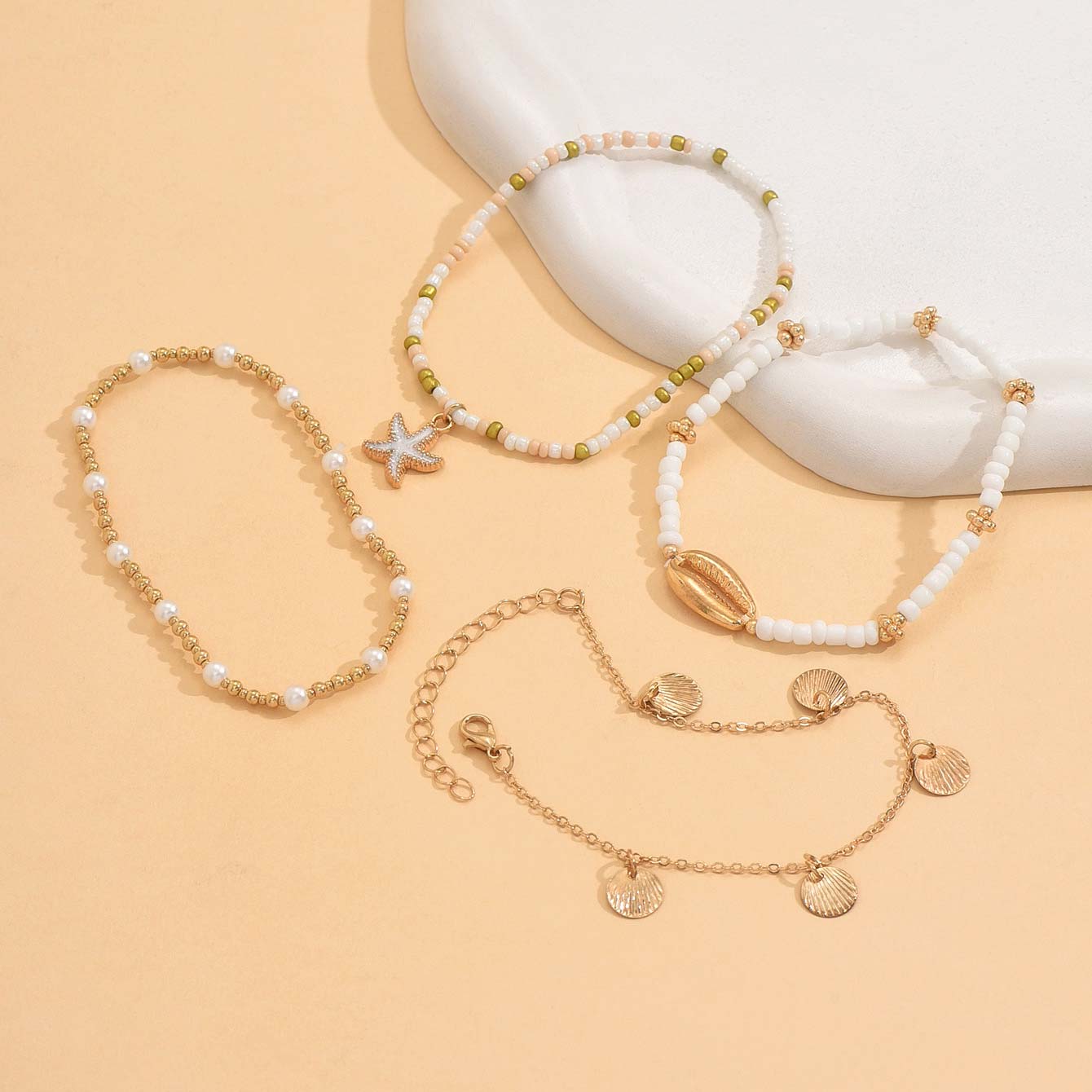 Golden Color Shell Alloy Detail Anklets