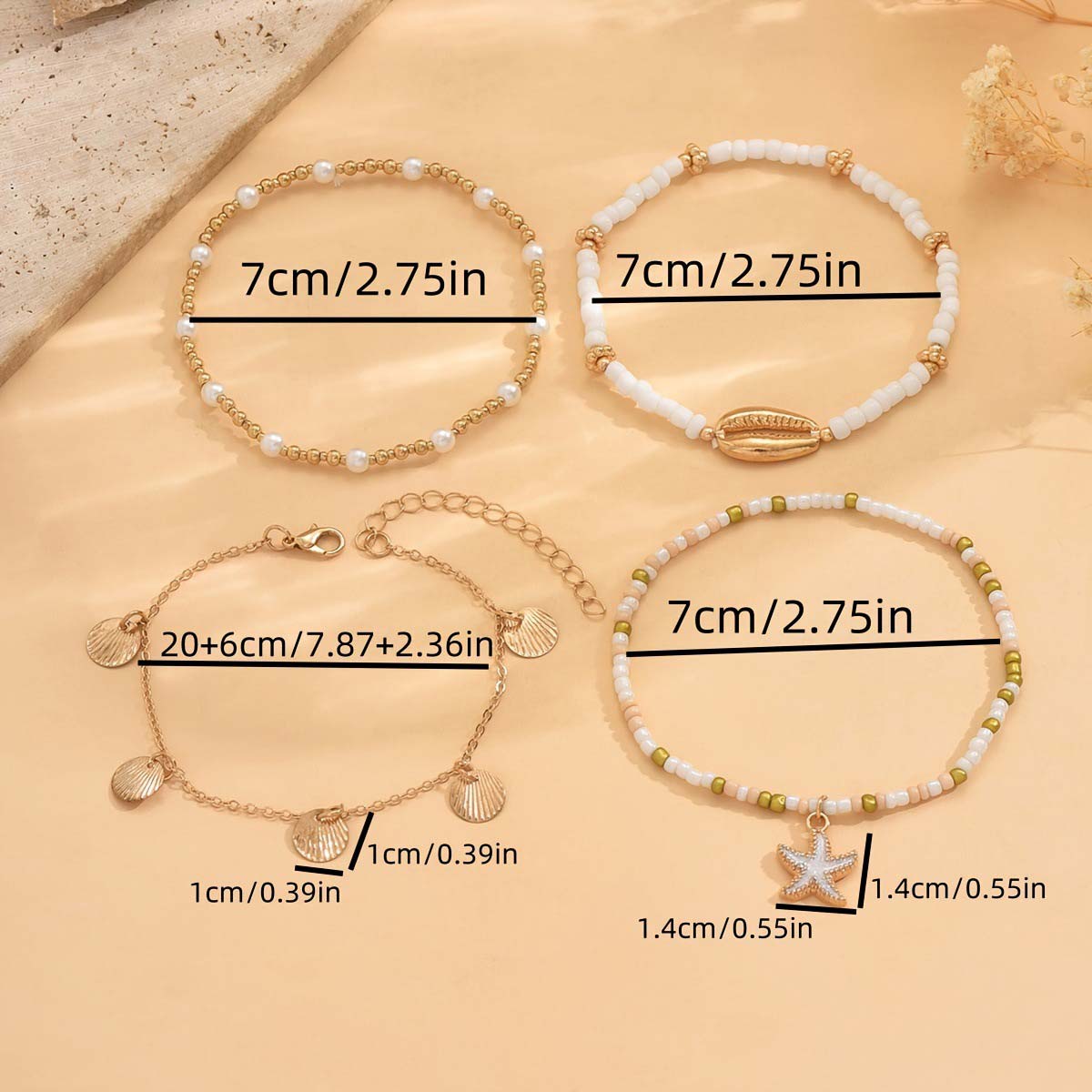 Golden Color Shell Alloy Detail Anklets