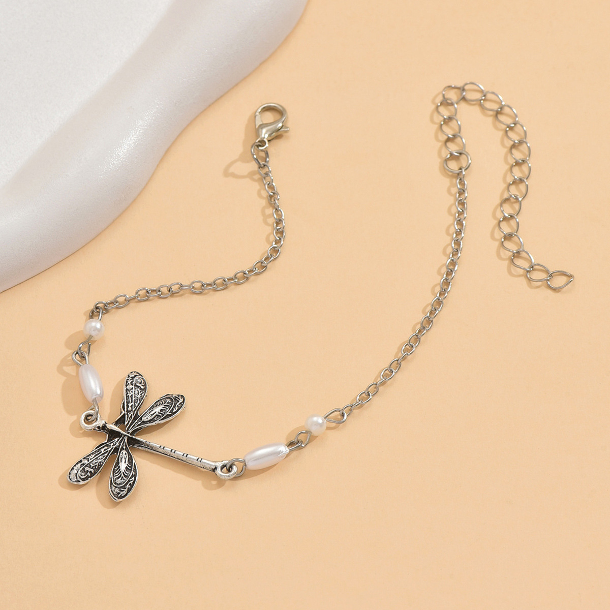 Silver Iron Insect Dragonfly Design Anklet