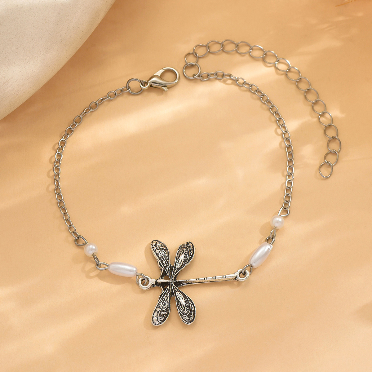 Silver Iron Insect Dragonfly Design Anklet