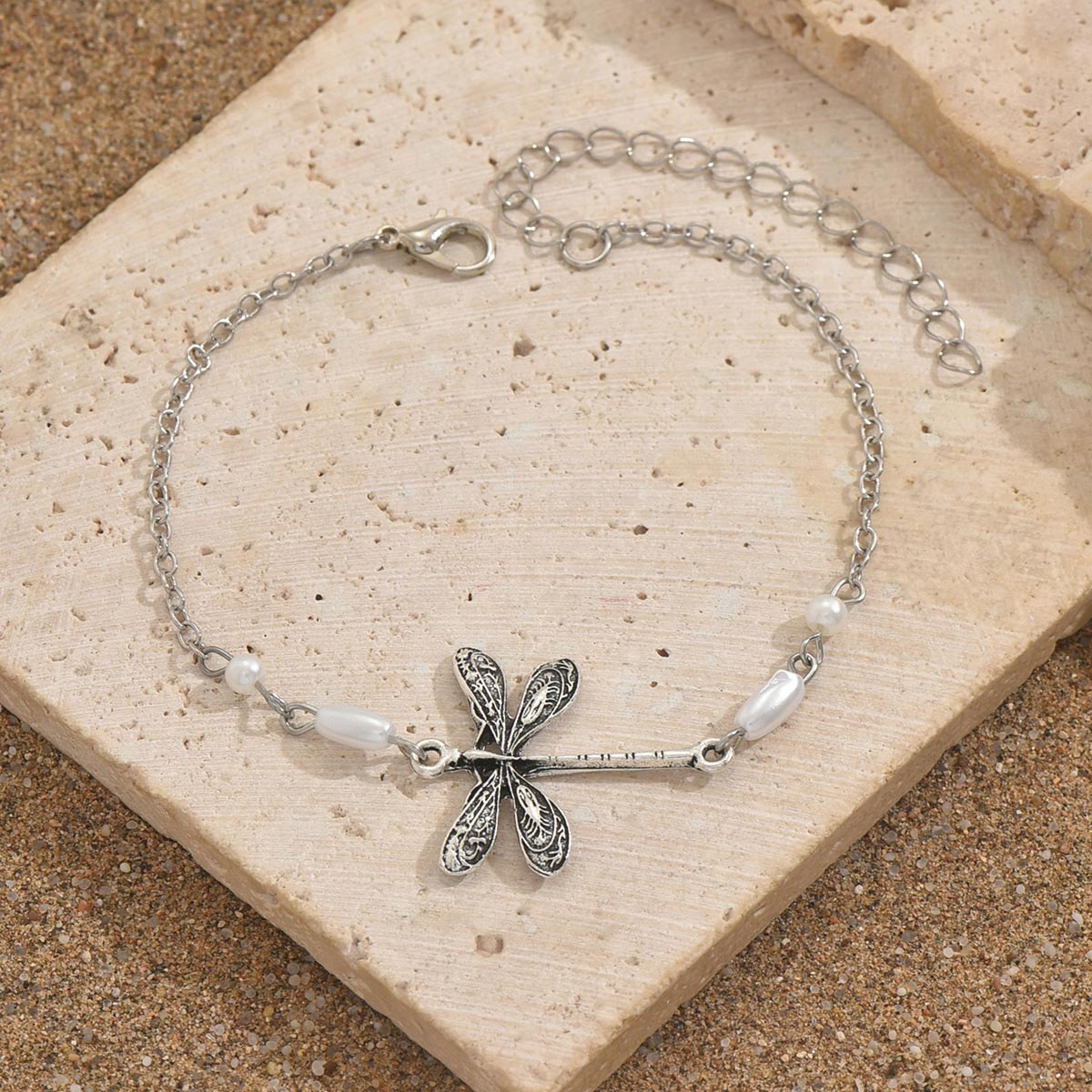 Silver Iron Insect Dragonfly Design Anklet