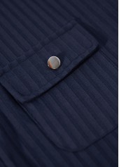 Button Navy Short Sleeve Split Neck Blouse