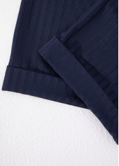 Button Navy Short Sleeve Split Neck Blouse