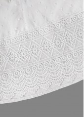 Embroidery White Short Sleeve Split Neck T Shirt