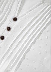 Embroidery White Short Sleeve Split Neck T Shirt