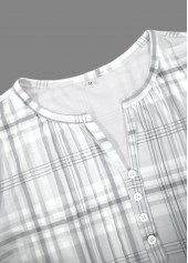 Plaid Tuck Stitch Grey Short Sleeve T Shirt