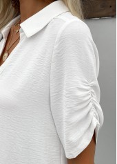 White Short Sleeve Shirt Collar Blouse