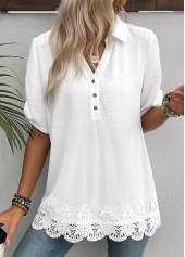 White Short Sleeve Shirt Collar Blouse