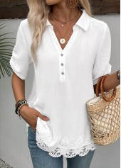 White Short Sleeve Shirt Collar Blouse