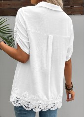 White Short Sleeve Shirt Collar Blouse