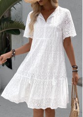White A Line Short Sleeve Split Neck Dress