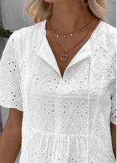 White A Line Short Sleeve Split Neck Dress