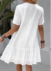 White A Line Short Sleeve Split Neck Dress