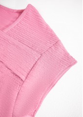 Jacquard Pink Short Sleeve Asymmetrical Neck T Shirt