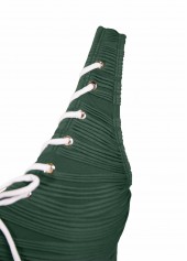 Leaf Print Lace Up Green Tankini Set