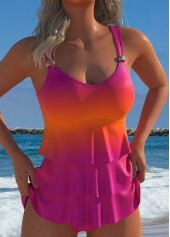 High Waisted Ombre Layered Pink Tankini Set