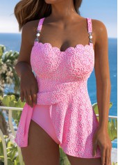 Jacquard Square Neck Pink One Piece Swimdress